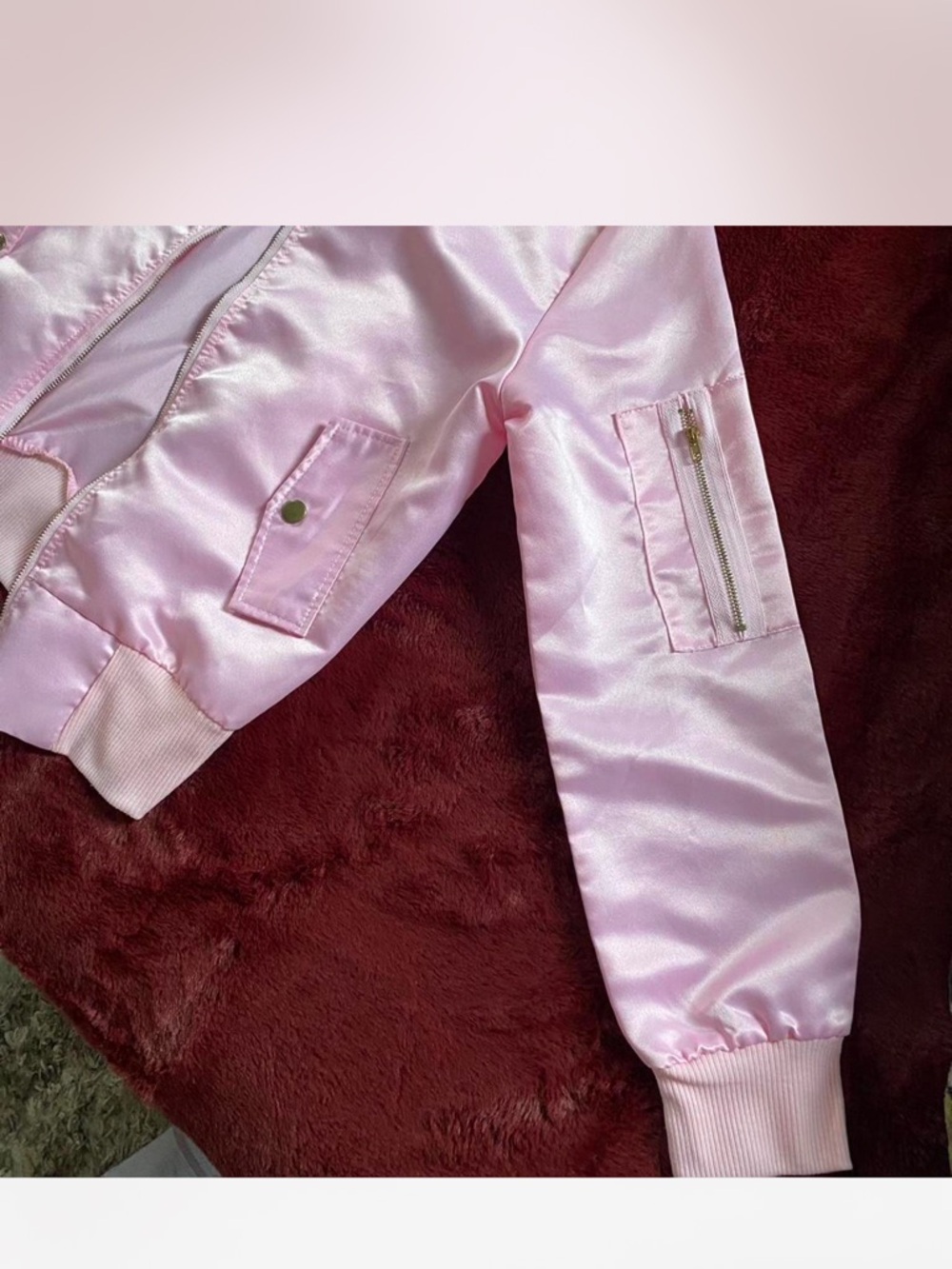 Brandy Melville Pale Pink Satin Bomber Jacket - Picture 3 of 3